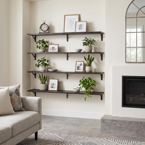 YGEOMER 47.2 in Floating Shelves for Wall Home Decor, Wood, Black, Set of 4