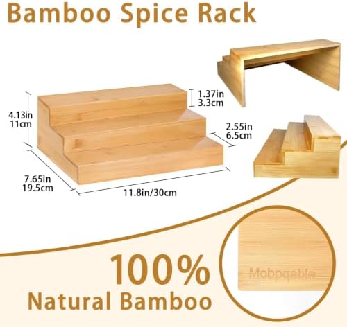 Spice Rack Organizer for Cabinet - 2PCS 11.8in Bamboo Spice Shelf
