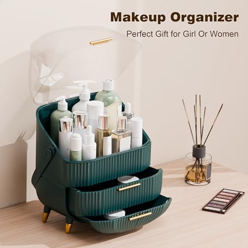 lurcns Makeup Organizers and Storage Make up Organizer for Vanity Cosmetics Skincare With Lid and Drawers Display Cases 