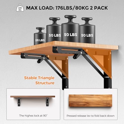 JOY DECOR Matte Black Folding Shelf Brackets, 12 Inch, 4 Pack