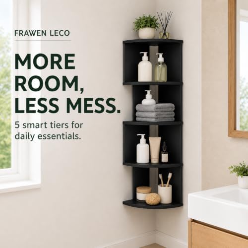 5-Tier Corner Wall Shelf, 30.7 in Tall PVC Corner Storage Shelf, Wall Mounted Corner Organizer Rack for Bathroom, Kitche