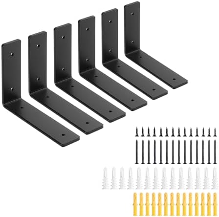 6 Inch Heavy Duty Floating Shelf L Brackets, 160 lbs, 6 Pack