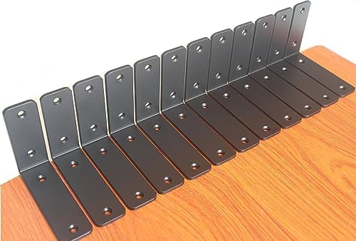 24 Pack - L 5" x H 4" x W1.5, 5mm Thick Black L Shelf Bracket, Iron Shelf Brackets, Metal Shelf Brackets, Floating Shelf