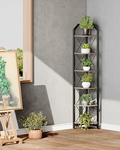 CHOEZON 6-Tier Corner Shelf, Industrial Corner Bookshelf, 71.2" Corner Storage Stand, Plant Stand Display Shelf, Corner 