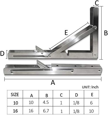 Storystore Folding Shelf Brackets - 10 Inch Heavy Duty Stainless Steel Collapsible Shelf Bracket for Bench Table, Space 