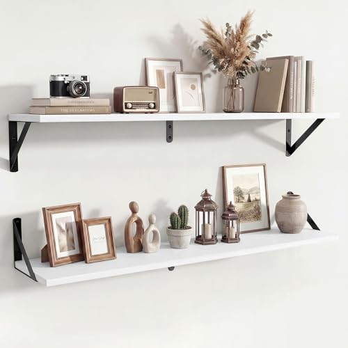 Axeman 36 Inch Floating Shelves, 8 Inch Deep White Wall Shelves Set of 2