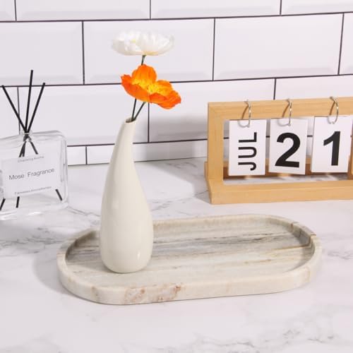 Oval Marble Bathroom Vanity Tray, Viva Jade, 12" x 6" x 0.8"