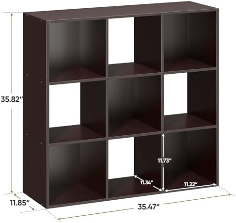 SUPER DEAL 9 Cube Storage Organizer, 3 Tier Bookshelf Open Shelf Display Rack with 5 Removable Back Panels Wood Bookshel