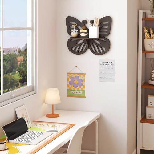Butterfly Shaped Nursery Wall Deor, Solid Wood Floating Shelves, Small Decorative Shelf Wall Mounted, Cute Display Rack 