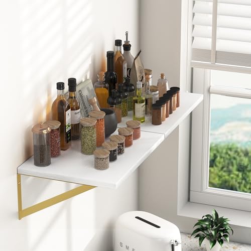 Heimlove 16W x 12D Deep Floating Shelves Set of 2 White & Gold