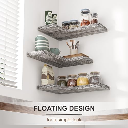 fuqing Floating Corner Shelves, Wall Shelf Set of 3, Shelves for Wall Storage, Solid Wood Shelves for Storage, Wall Moun