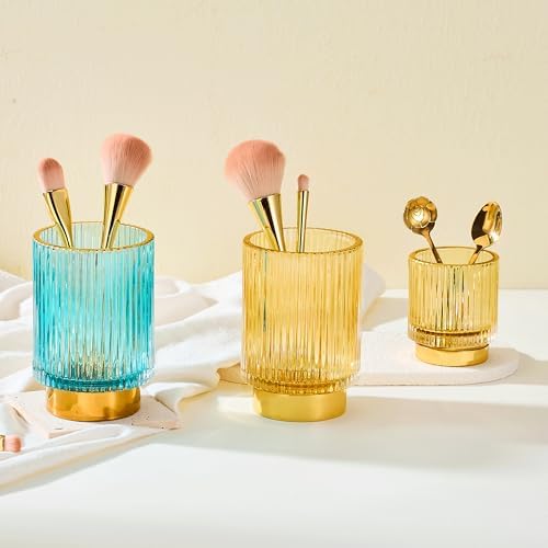 Makeup Brush Holder Organizer,Toothbrush Holders,Desk Pen Pencil Holder,Multifunctional Vintage Glass Brush Cup(A3-17-US