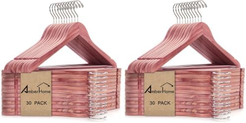 Amber Home 60 Pack Cedar Coat Hangers, Wooden Suit Hangers