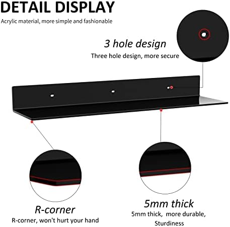 Sezanrpt 24 Inches Acrylic Wall Shelves 2 Pack, Floating Shelf for Wall Mounting, Acrylic Display Ledges for Funko Pop Figures, Home Décor, Living Room, Gaming Room, Plants(24 inch, Black)