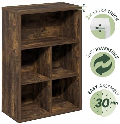 Furinno Cubicle Book Shelf, 5-Cube Bookshelf, Extra Thick Frame Cube Storage Organizer Bookcase with Closed Back, 15.3 x