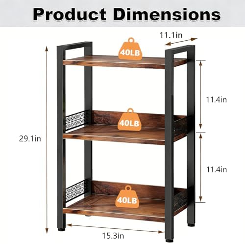 3-Tier Book Shelf, Bookcase with a Back Panel, Storage Shelves for Bedroom, Living Room & Home Storage (Brown Black)