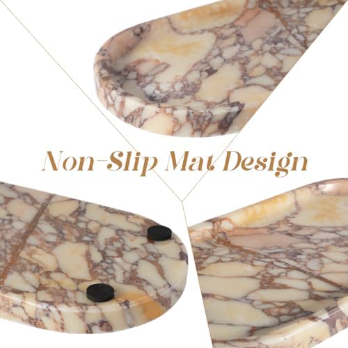 Koville Natural Marble Tray for Decor, Marble Vanity Tray for Perfume, Cosmetics, Jewelry, Stone Decorative Trays for Dr