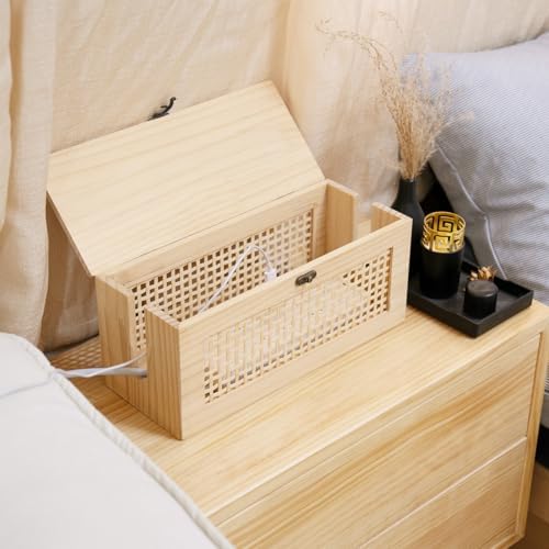 JJSQ Cable Management Box, Large Cable Box Hider for Power Strip & Router, Natural Wooden Cord Organizer Box, Cable Stor