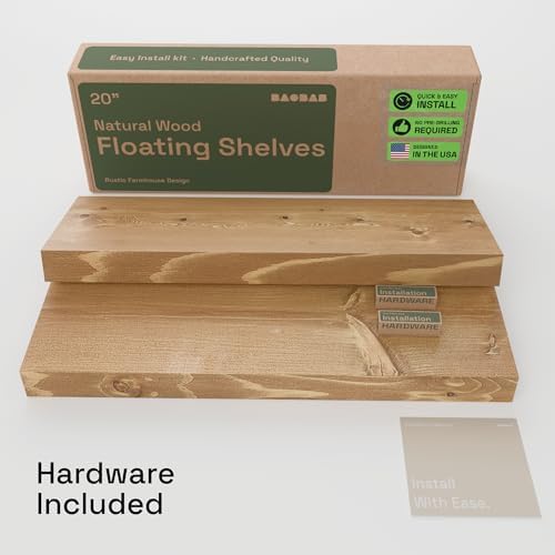 Natural Wood Floating Shelves for Wall 20 Inch Oak, Wooden Bathroom Shelf