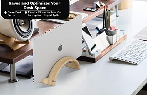 Kothar Wood Vertical Laptop Stand for Desk, Natural Bamboo, Space-Saving Desktop Dock for Apple MacBook, Microsoft Surfa