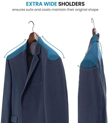 Wide Shoulder Wooden Hangers 6 Pack, Premium Wood Suit Hangers for Coats,Suits, Jackets & Pants