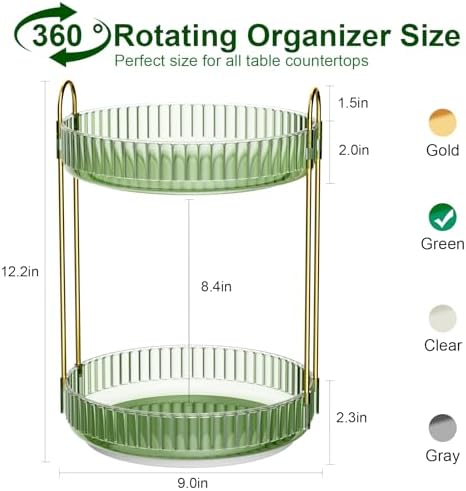 GTI 360°Rotating Makeup Organizer, 2 Tier Bathroom Counter Organizer,Large Capacity Perfume Cosmetics Skincare Vanity Or