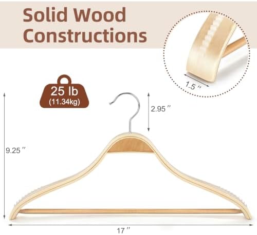 TOPIA HANGER 8 Pack Wide Shoulder Wooden Suit Hangers for Men Women Natural
