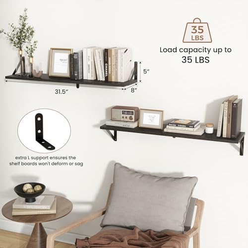 Axeman 32 Inch Floating Shelves, 8 Inch Deep Black Wall Shelves Set of 2