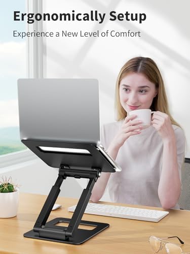 tounee Laptop Stand for Desk Adjustable Height, Telescopic Computer Stand with Pull Out Design Ergonomic Laptop Riser Fi