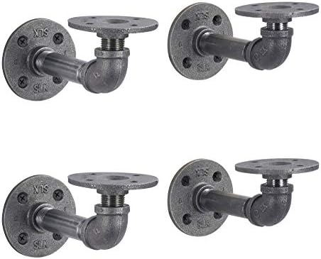 PIPE DECOR Industrial Pipe Shelf Brackets, 4 Inch, 4 Pack – Wall Mounted Double Flange Floating Shelf Hardware, Rustic V