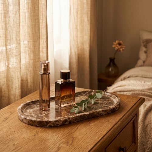 YKAJO Crystal Coffee Brown Oval Marble Tray, 11.8x5.9 Perfume Organizer