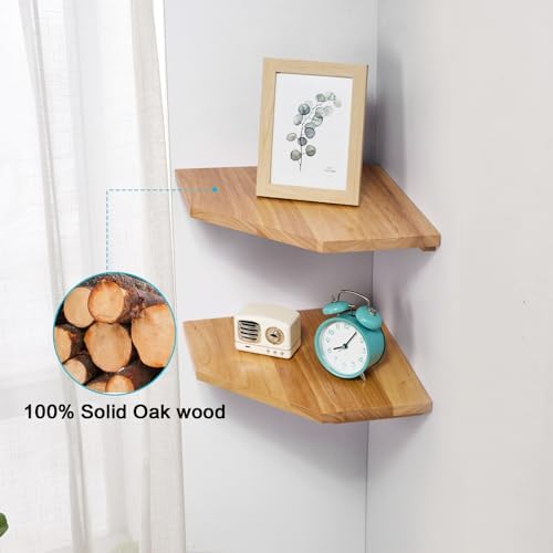 Corner Wall Shelf, Solid Oak Wood Floating Corner Shelf Organizer,Natural