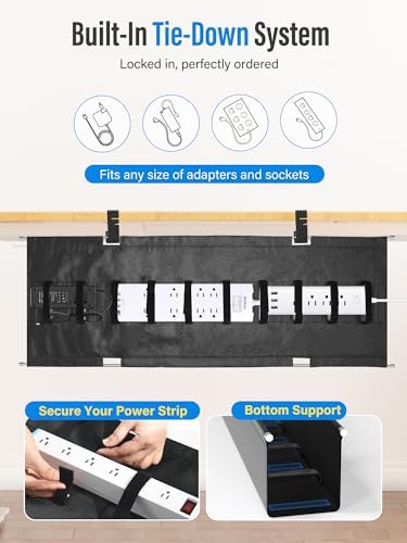 [Upgraded] Large Under Desk Cable Management Tray, Cinati Cable Management Under Desk No Drill, 42" Fabric Cord Hider fo