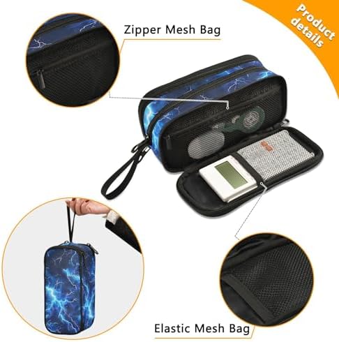 Custom Blue Electric Lightning Pencil Case Box Boys Girls Personalized Name Large Pencil Pouch Stationery Pen Bag Organizer for Kids Adults School Office