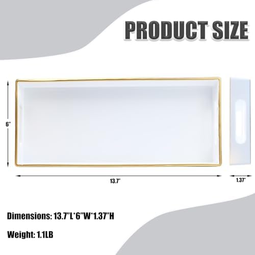 White Bathroom Vanity Tray for Countertop, Small Plastic Toilet Tank Versatile Storage & Organization Tray for Makeup, P