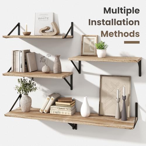 Marsmiles Deep Floating Shelves, 24'' x 12'' Light Wood Shelves Set of 2