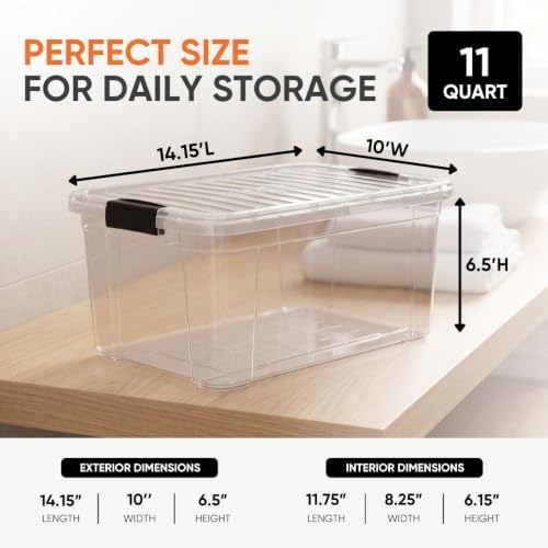 Superio 11 Quart Clear Plastic Storage Boxes with Lids, Stackable Organizer Containers, BPA-Free Storage Bins for Home, 