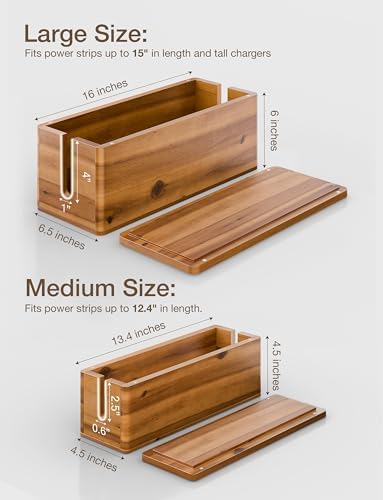 TIDITA Set 2 Sizes Wooden Cable Management Box Round Edge, Magnetic Lid
