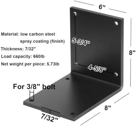 2 PCS Heavy Duty Steel L Angle Bracket for 8x8 Wood, 7/32" Thick