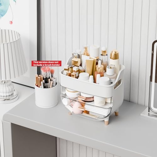 Yieach White Make up Organizers for Counter,Vanity and Dresser,Bathroom Makeup Organizer Countertop,Large Makeup Storage