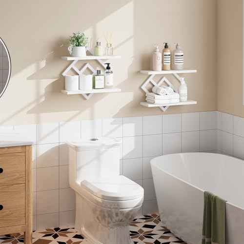 ELYKEN Floating Shelves for Wall, Set of 2 Hanging Shelves, White