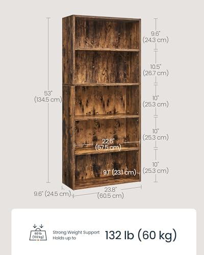 SONGMICS HOME 5-Tier Bookshelf, Open Bookcase Storage Shelf, Narrow Book Shelf for Living Room, Home Office, Dining Room