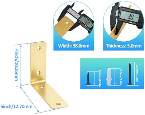 L Floating Shelf Brackets,4 Pack Heavy Duty L Brackets for Shelves, L 5" X H 4" Gold Metal Countertop Support Brackets,W