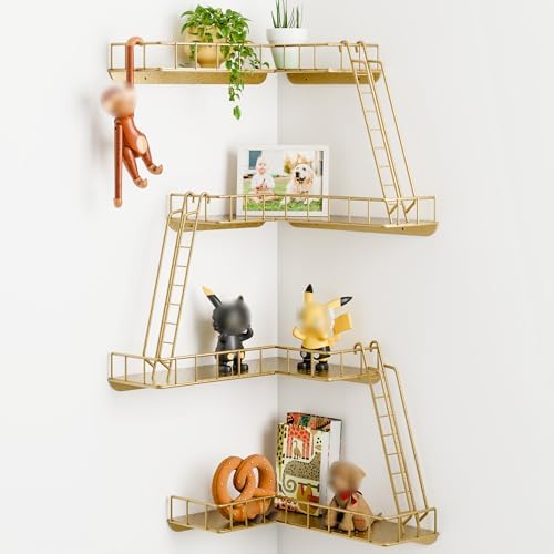 Fire Escape Wall Shelf - Modern City Style 4-Tier Corner Wall Shelves, Easy to Install Metal Ladder Shelf for Figures, N