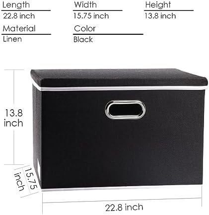 PRANDOM Extra Large Collapsible Storage Bins with Lids [3-Pack] Linen Fabric Foldable Storage Baskets Boxes Organizer Co