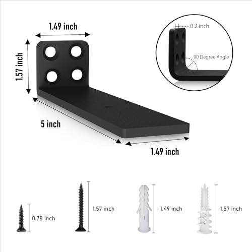 Heavy Duty Hidden L Shelf Brackets 5 Inch Long Wall Mounted Shelf Bracket Metal Floating Shelves (8 Pack)
