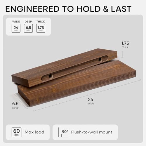 Homeforia 24 Inch Floating Shelves, High-End Solid Pine Wood, Set of 2