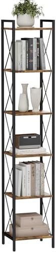 Homhedy 6 Tier Small Bookshelf, Tall Narrow Bookcase, Metal Book Shelf