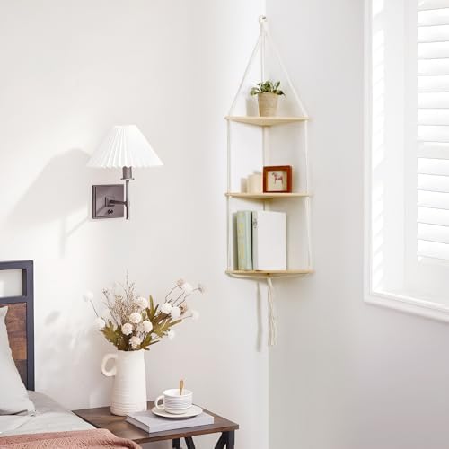 Artilady Corner Shelves Macrame Wall Hanging, 3 Tier Boho Storage
