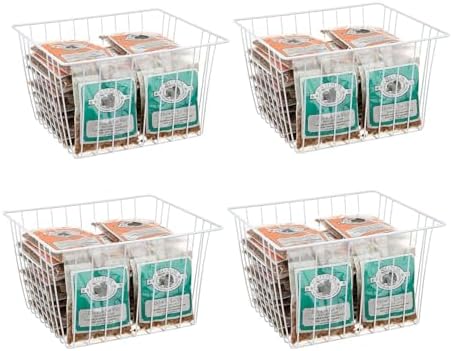 4 Pack Wire Storage Baskets for Organizing, Freezer Organizer Bins, Pantry Organization Bins Cabinets - Metal Basket Kit